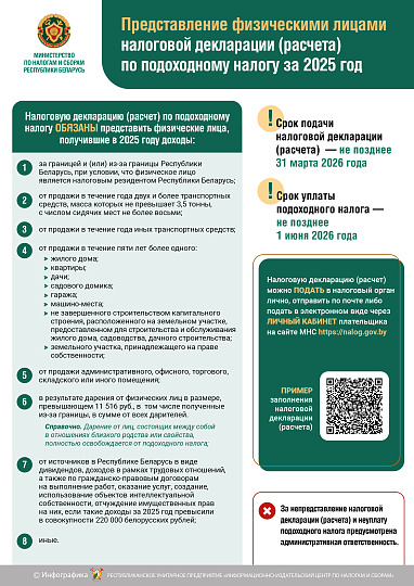 Представление налоговой декларации (расчета) по подоходному налогу с физических лиц за 2025 год